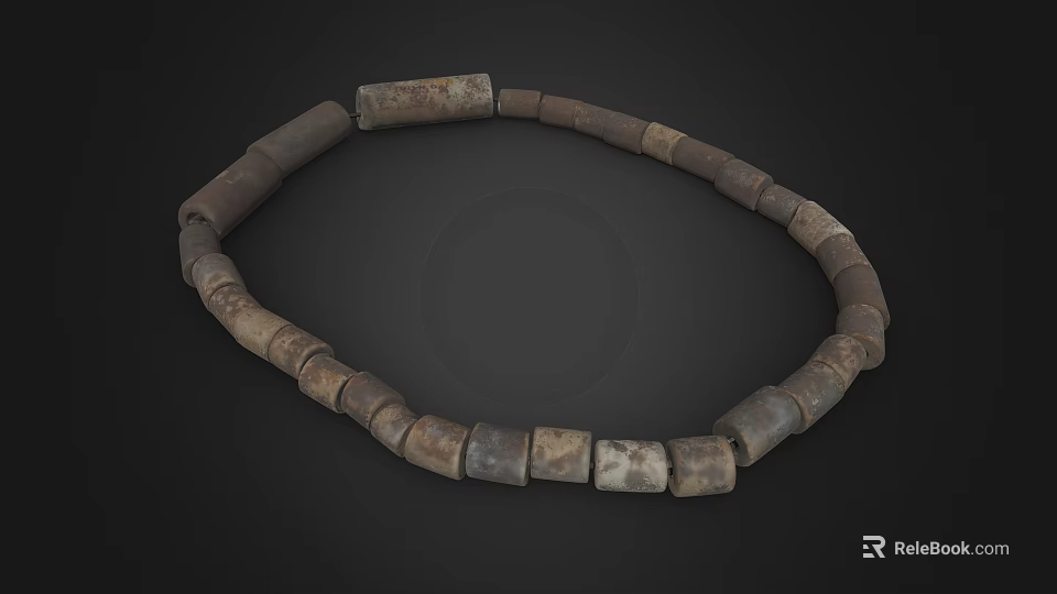 Ancient Bead Necklace With Cylindrical And Square Vintage Brown Gray Beads 3d model 