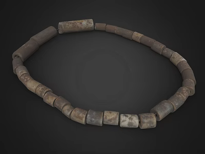 Ancient Bead Necklace With Cylindrical And Square Vintage Brown Gray Beads 3d model