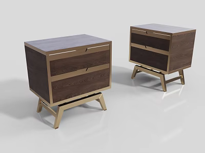 Elegant Modern Wooden Bedside Table With Marble Top Two Drawers And Gold Legs 3d model