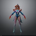 Fantasy Female Character With Red Hair Blue Pink Outfit And Ornamental Headpiece