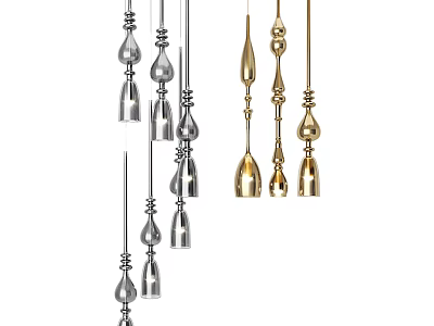 Modern Silver And Gold Metal Chandeliers With Multiple Pendant Designs For Interior 3d model