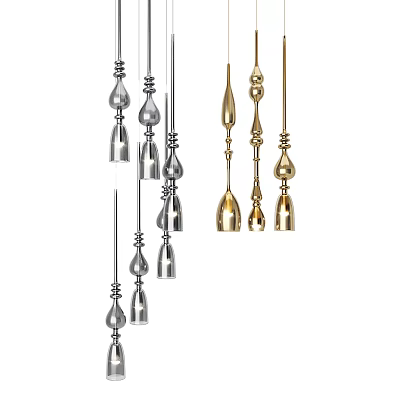 Modern Silver And Gold Metal Chandeliers With Multiple Pendant Designs For Interior 3d model