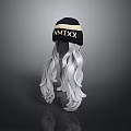 Fashionable Black Beanie With NMIXX Lettering And Long Silver White Curly Hair