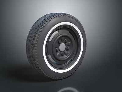 Car Tire with Tread Pattern and White Accent Rim Black Hub Design 3d model