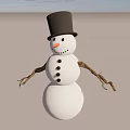 Snowman Garden Ornament in Snowy Landscape with Black Top Hat Carrot Nose and Stick Arms