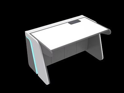 Modern Bar Counter Design With White Top Gray Cabinets And Blue LED Lights 3d model