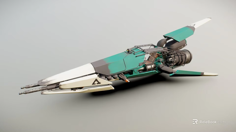 Green and White Futuristic Fighter Jet with Aerodynamic Design and Engine Details 3d model 