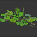 Miniature Urban Traffic Scene Model With Various Cars Small Kiosk Trees And Street Lamp