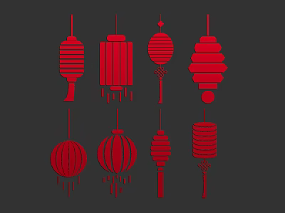 Red Lantern Hanging Decorations with Various Traditional Designs and Styles 3d model