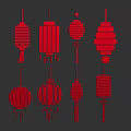 Red Lantern Hanging Decorations with Various Traditional Designs and Styles 3d model