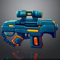Futuristic Sci Fi Blue Gun With Scope Yellow Red Accents And Mechanical Design