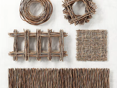 Natural Rattan Handwoven Wall Decor With Circular Grid Square And Striped Design Elements 3d model