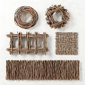 Natural Rattan Handwoven Wall Decor With Circular Grid Square And Striped Design Elements
