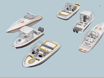 Various Design Yachts With White Exterior Orange Trim And Spacious Decks 3d model
