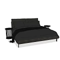 Modern Black Double Bed with Headboard and Round Nightstands and Bedding 3d model