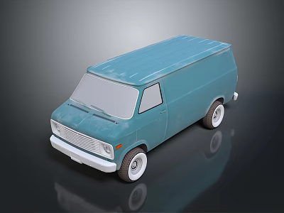 Vintage Blue Van With White Wheels Smooth Body And Shiny Reflective Surface 3d model
