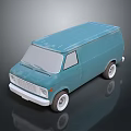 Vintage Blue Van With White Wheels Smooth Body And Shiny Reflective Surface