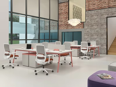 High Back Ergonomic Mesh Office Chairs In Bright Modern Industrial Open Plan Shared Workspace 3d model