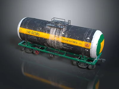 Train Oil Tank Wagon With Black Body Yellow Green Stripes And Number 160 0285 3d model