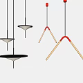 Modern Geometric Pendant Lights With Red Metal Brackets And White Shades Hanging In Contemporary Design