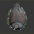 Detailed Bird Sculpture With Red Gray Brown Feathers Green Base And Eggs