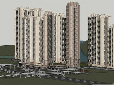Modern High Rise Residential Buildings Urban Landscape With Surrounding Roadway And Infrastructure 3d model
