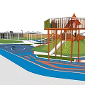 Recreational Area Layout With Parking Lot Blue Water Features Green Lawns And Winding Paths