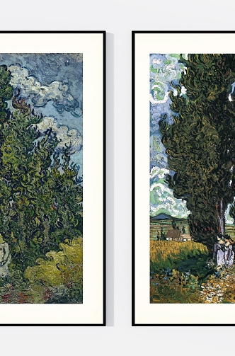 Light Luxury Van Gogh Plant Landscape Oil Painting Double Hanging Painting 3d model