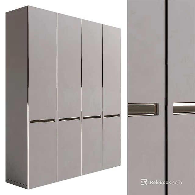 Modern Gray Wardrobe With Multiple Doors Smooth Surface And Sleek Metal Handles 3d model 