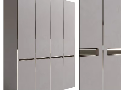 Modern Gray Wardrobe With Multiple Doors Smooth Surface And Sleek Metal Handles 3d model