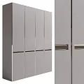 Modern Gray Wardrobe With Multiple Doors Smooth Surface And Sleek Metal Handles