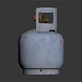 White LPG Cylinder With Red Numbered Label And Green Valve Handle
