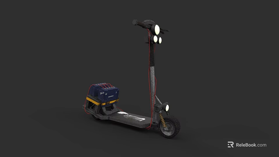 Electric Scooter With Black Body Gray Pedal Blue Yellow Storage Box And Headlights 3d model 