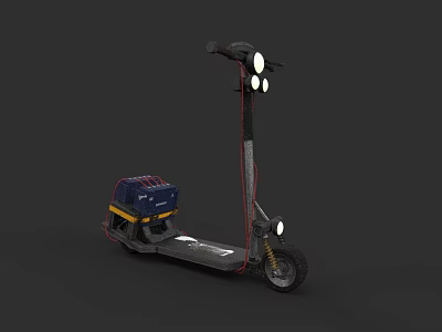 Electric Scooter With Black Body Gray Pedal Blue Yellow Storage Box And Headlights 3d model