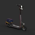 Electric Scooter With Black Body Gray Pedal Blue Yellow Storage Box And Headlights