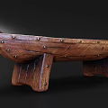 Wooden Boat Shaped Coffee Table With Decorative Metal Nails And Carved Legs