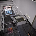 Modern Escalator in Lobby with Marble Floor Metal Handrails and Lighting Design