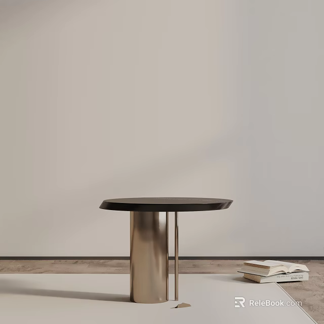 Modern Minimalist Side Table With Round Top And Metal Base Near Stack Of Books 3d model 