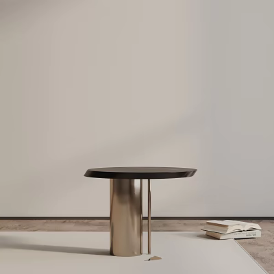 Modern Minimalist Side Table With Round Top And Metal Base Near Stack Of Books 3d model