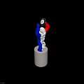 Red Blue White Humanoid Statue With Silver Cylindrical Base Holding Circular Clock Design Daily Necessity