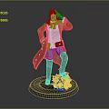Pink Haired Character in Red Coat with Mechanical Creature on Black Base
