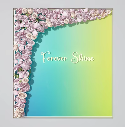 Beautiful Pink and White Flowers Decorating Corner on Colorful Gradient Background 3d model
