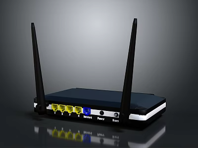 Wireless Router With Dual Antennas Ethernet Ports And LED Indicators 3d model