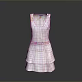 White Layered Dress With Decorative Waist Belt And Floral Accents