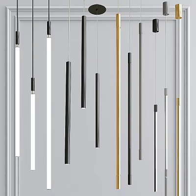 Modern Pendant Lights With Long Cylinder Shapes In Black White Gold Metal For Interior Decor 3d model