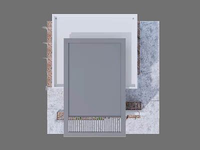 Wall Structure Design With Gray Panel White Frame And Brick Texture Details 3d model