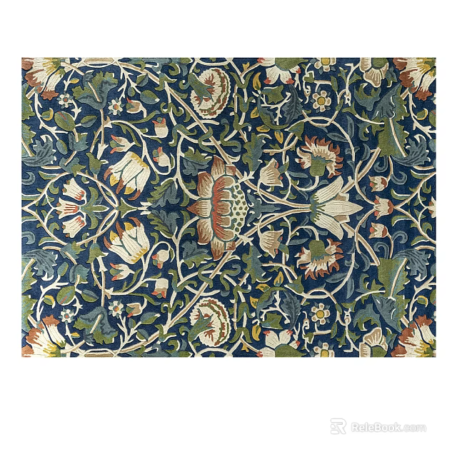 Square Rug With Dark Blue Background And Intricate Floral Patterns 3d model