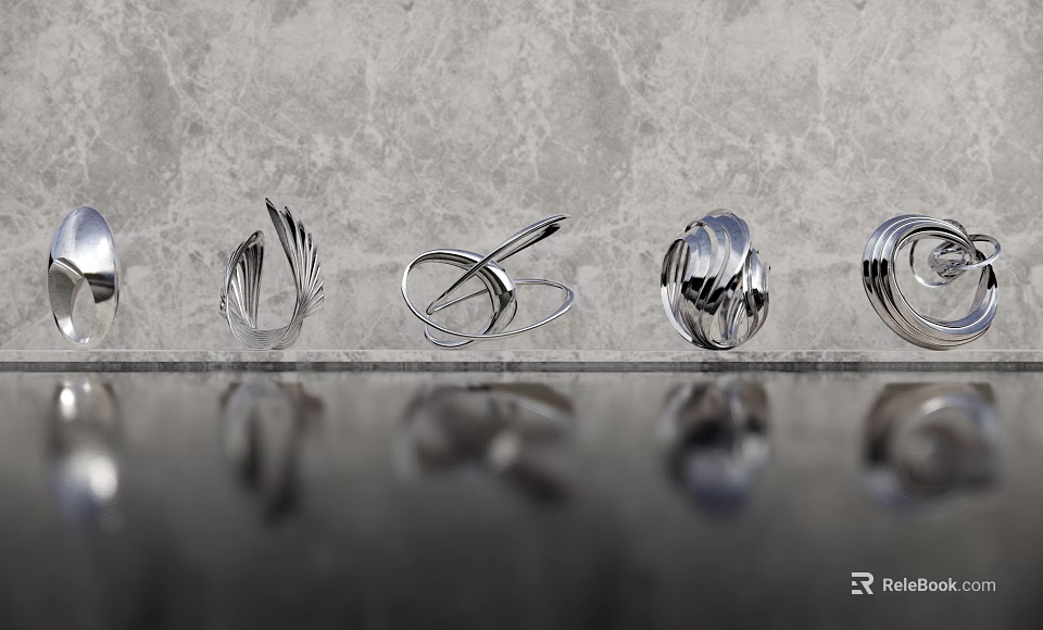 Modern Abstract Metallic Sculptures With Curved Geometric Design And Reflective Surface 3d model 