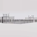 Basketball Court Design With Surrounding Chain Link Fencing And Hoops Structure