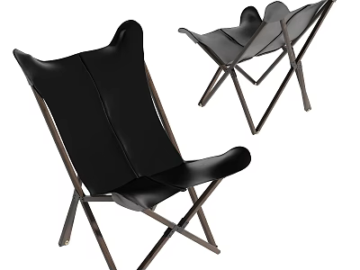 Black Leather Leisure Chair With Modern Butterfly Backrest And Crossed Metal Frame 3d model